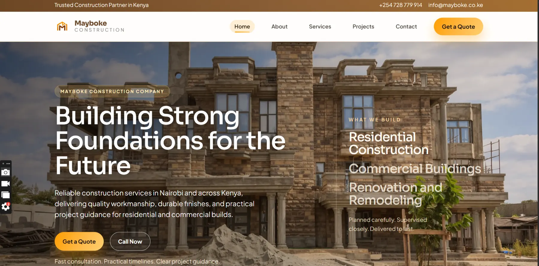 Mayboke construction company website built by FRAZE Creative in Kenya